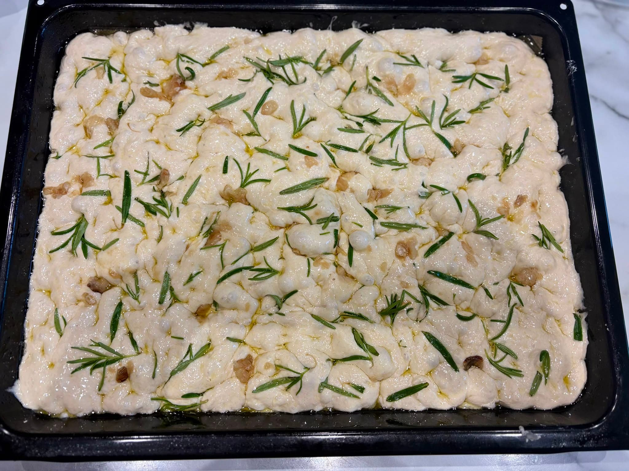 Rosemary focaccia proving